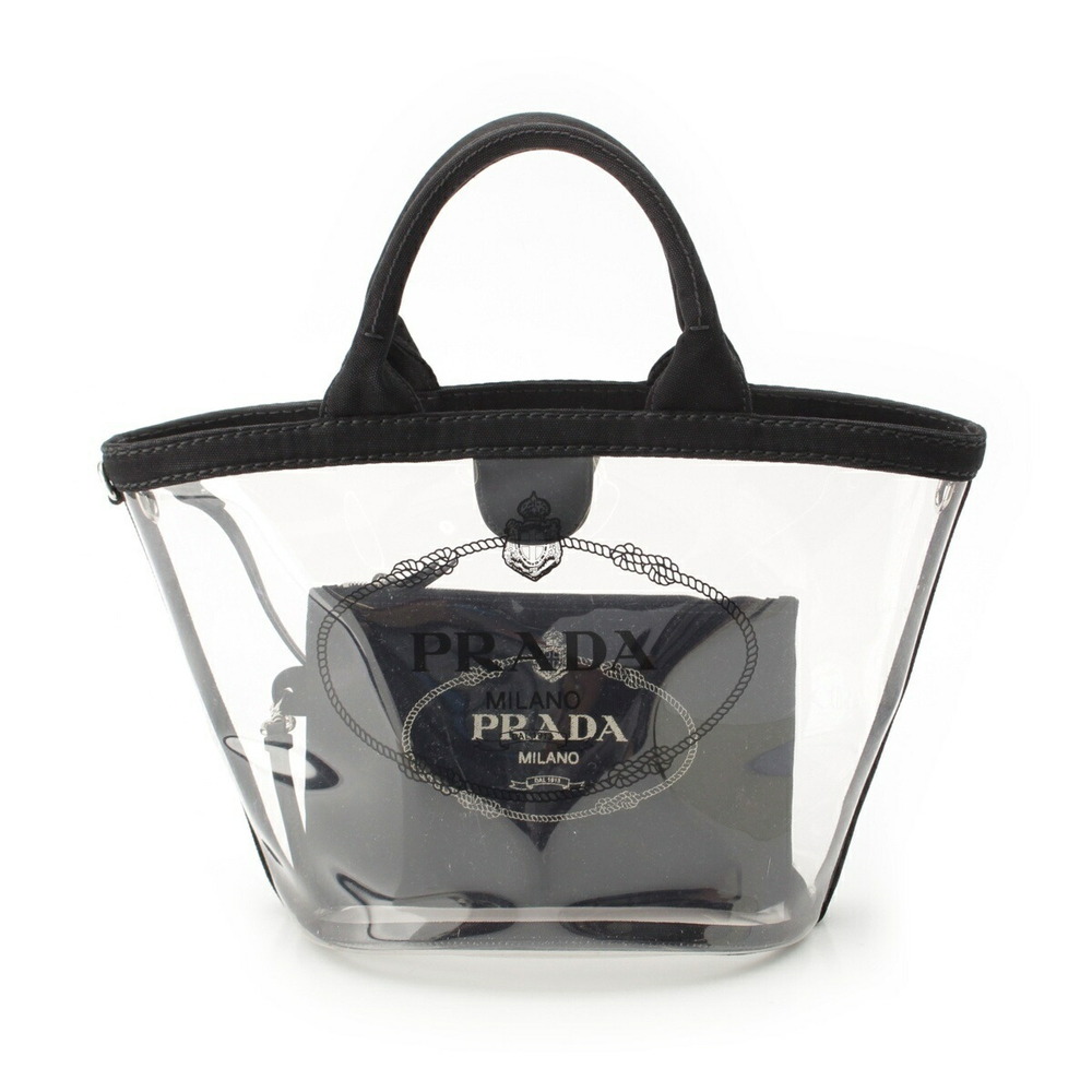 Prada Canvas Canapa Black Clear Tote Logo Bag